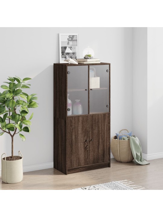 Highboard s dvířky hnědý dub 68 x 37 x 142 cm kompozitní dřevo