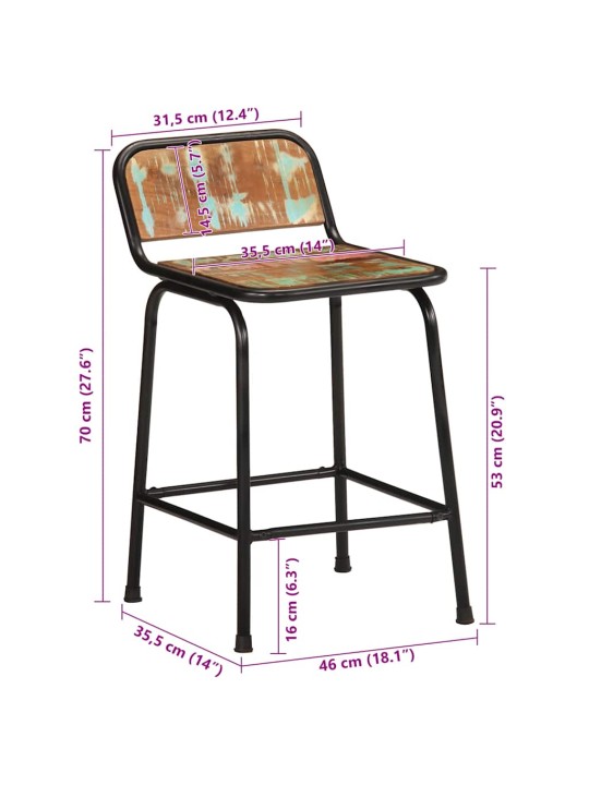 Vidaxl barové stoličky 2 ks 46x35,5x70 cm rekultivované masivní dřevo