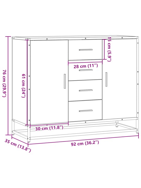 Příborník kouřový dub 92 x 35 x 76 cm kompozitní dřevo