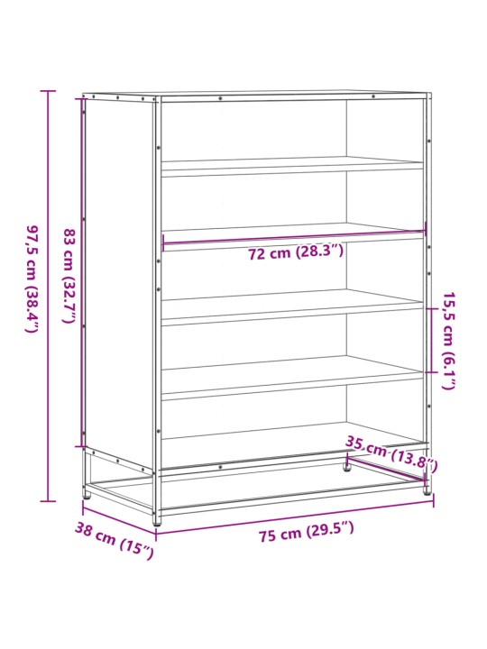 Botník černý 75 x 38 x 97,5 cm kompozitní dřevo a kov