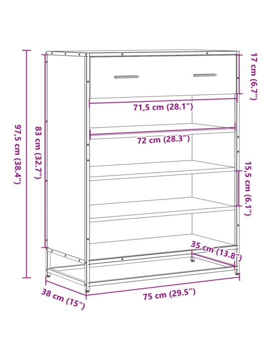 Botník černý 75 x 38 x 97,5 cm kompozitní dřevo a kov
