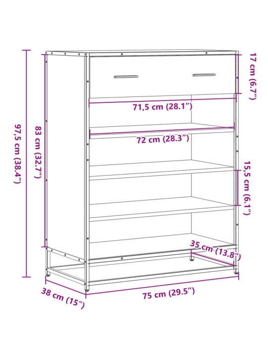 Botník dub sonoma 75 x 38 x 97,5 cm kompozitní dřevo a kov