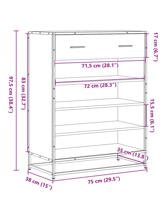Botník kouřový dub 75 x 38 x 97,5 cm kompozitní dřevo a kov