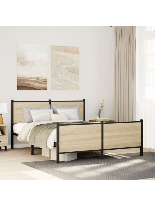 Kovový rám postele bez matrace dub sonoma 140 x 190 cm