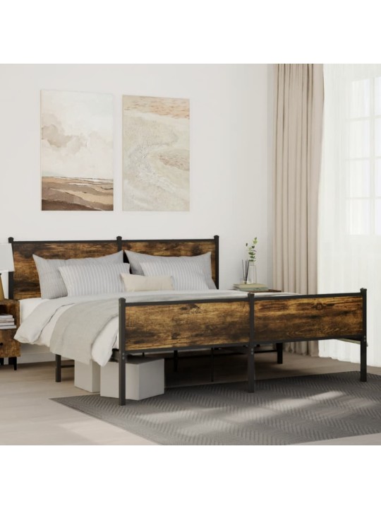 Kovový rám postele bez matrace kouřový dub 160 x 200 cm