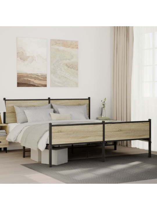 Kovový rám postele bez matrace dub sonoma 160 x 200 cm