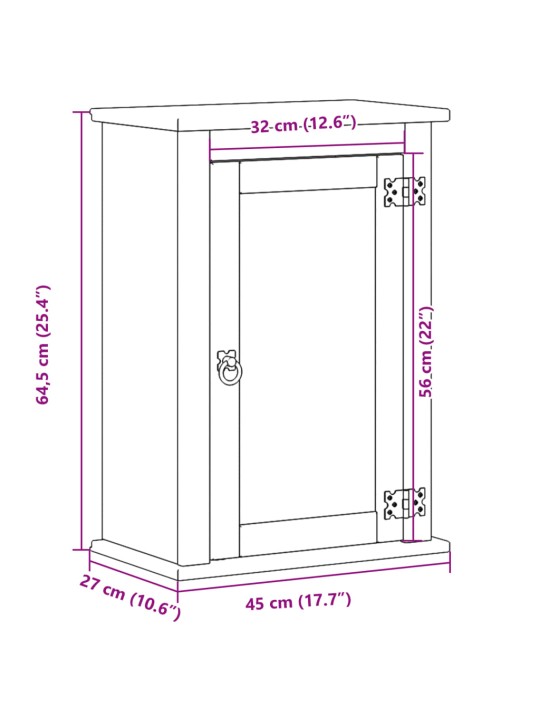 Koupelnová nástěnná skříňka Corona 45x27x64,5 cm masiv borovice