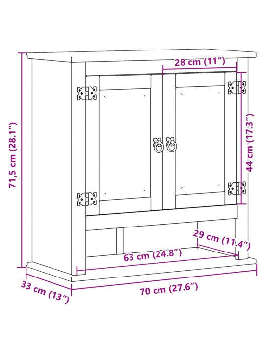 Koupelnová nástěnná skříňka Corona 70x33x71,5 cm masiv borovice