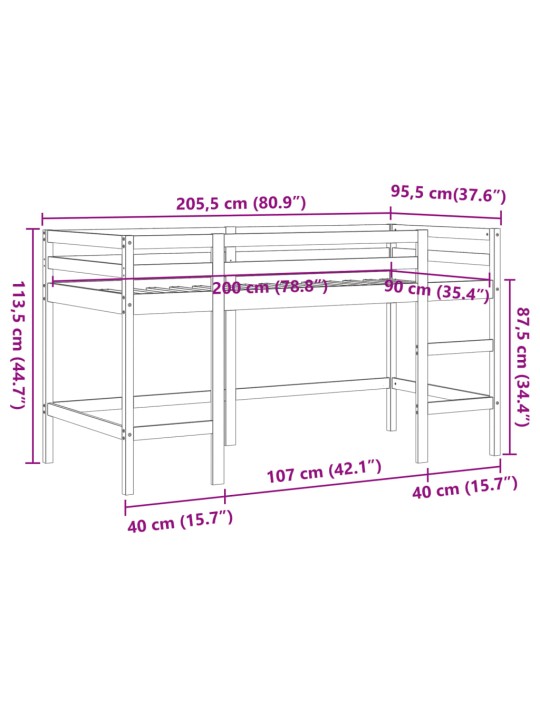 Dětská patrová postel žebřík voskově hnědá 90 x 200 cm borovice