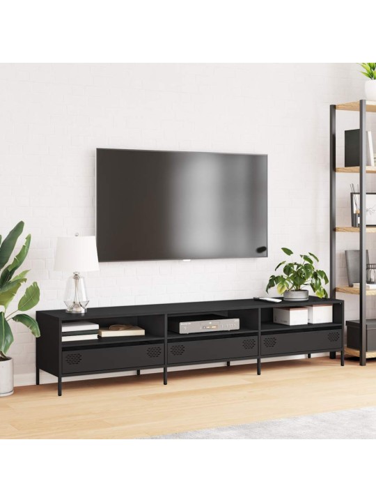 TV skříňka černá 202x39x43,5 cm ocel válcovaná za studena