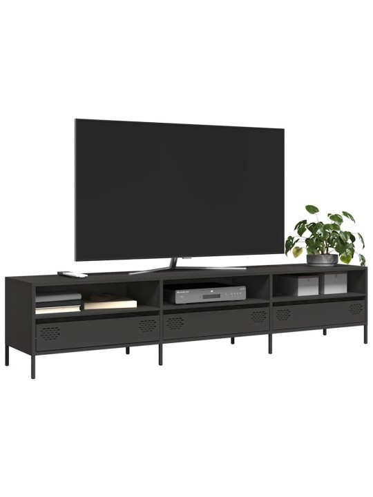 TV skříňka černá 202x39x43,5 cm ocel válcovaná za studena