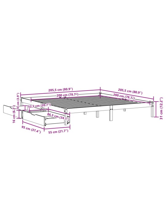 Postel bez matrace bílá 200 x 200 cm masivní borovice