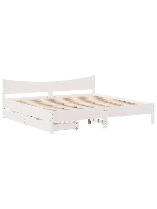 Rám postele se zásuvkami bílý 200 x 200 cm masivní borovice