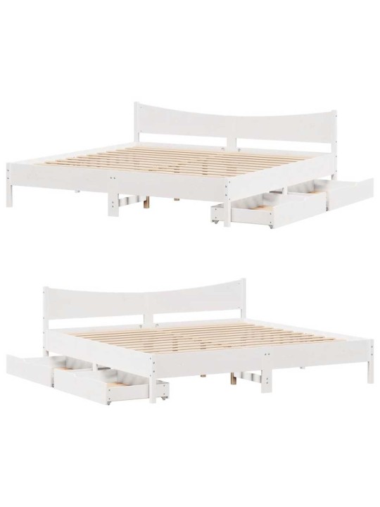 Rám postele se zásuvkami bílý 200 x 200 cm masivní borovice