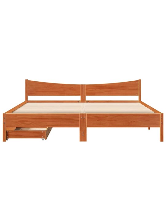 Rám postele se zásuvkami voskově hnědý 200x200cm masiv borovice