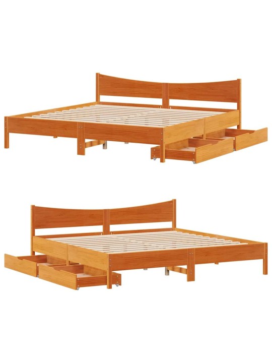 Rám postele se zásuvkami voskově hnědý 200x200cm masiv borovice