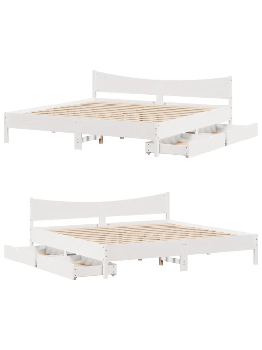 Rám postele se zásuvkami bílý 180 x 200 cm masivní borovice