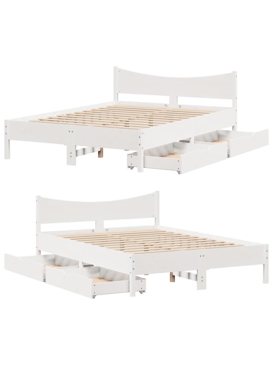 Rám postele se zásuvkami bílý 150 x 200 cm masivní borovice