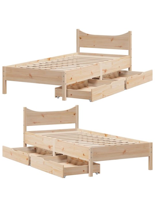 Rám postele se zásuvkami 90 x 200 cm masivní borové dřevo