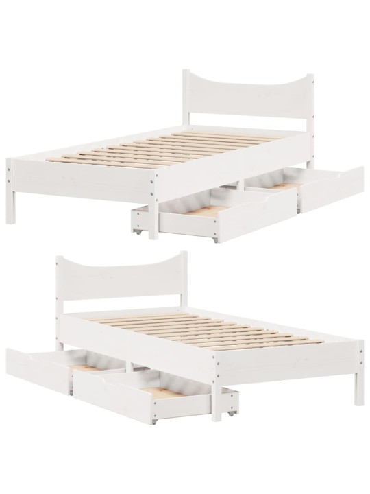 Rám postele se zásuvkami bílý 90 x 200 cm masivní borové dřevo