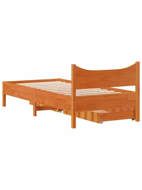 Rám postele se zásuvkami voskově hnědý 90 x 200 cm borové dřevo