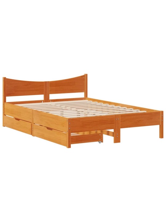 Rám postele se zásuvkami voskově hnědý 135x190cm masiv borovice