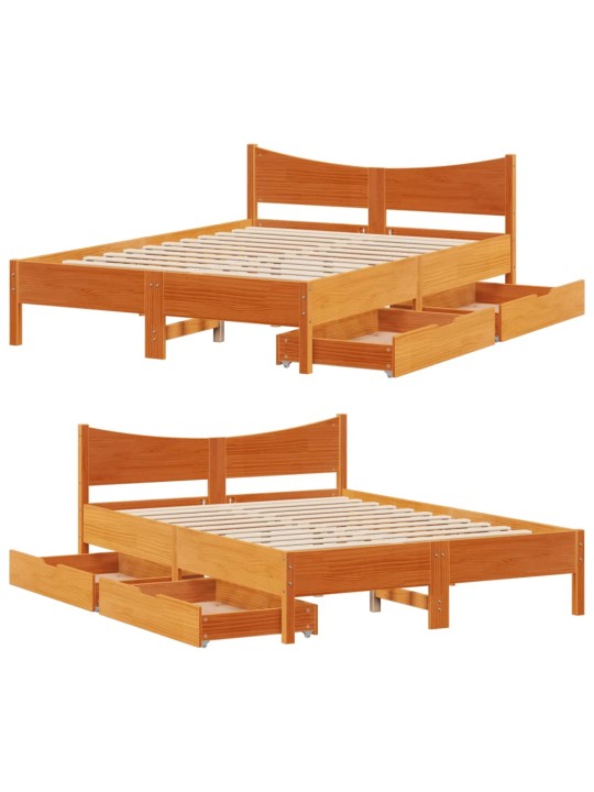 Rám postele se zásuvkami voskově hnědý 135x190cm masiv borovice