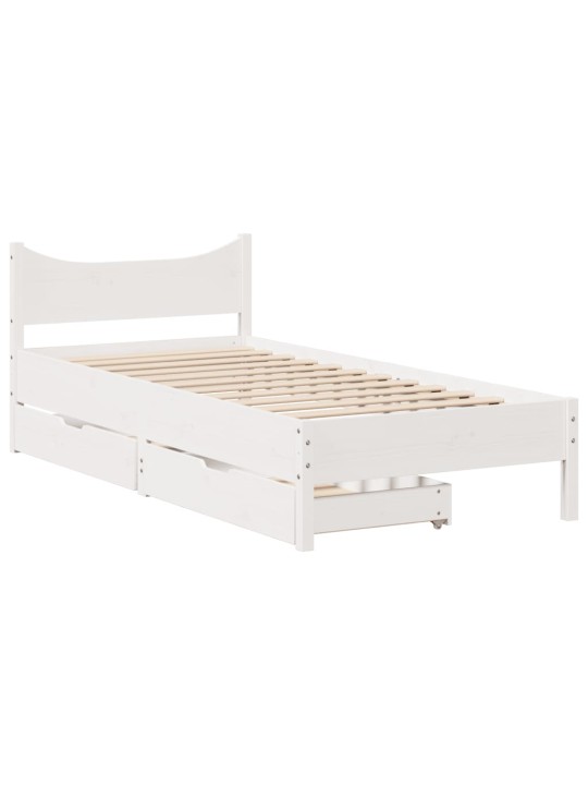 Rám postele se zásuvkami bílý 75 x 190 cm masivní borové dřevo