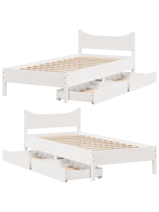 Rám postele se zásuvkami bílý 75 x 190 cm masivní borové dřevo