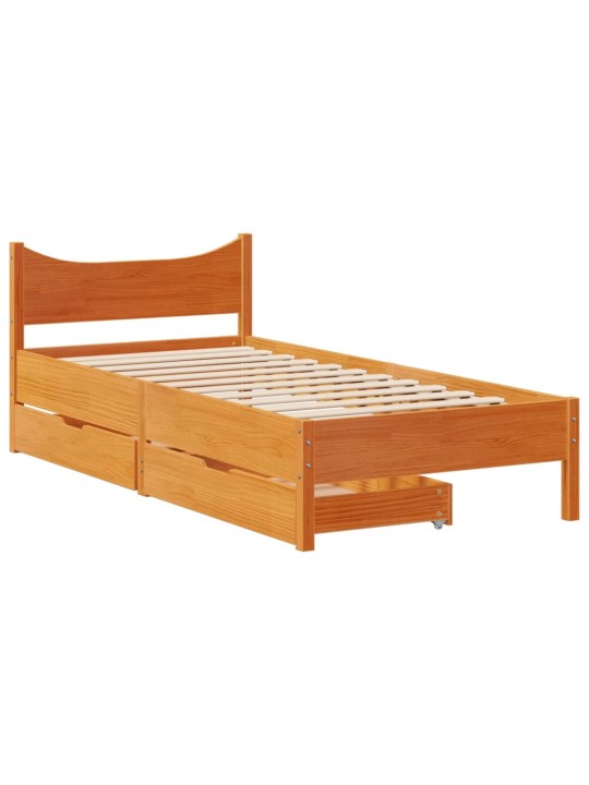 Rám postele se zásuvkami voskově hnědý 75 x 190 cm borové dřevo