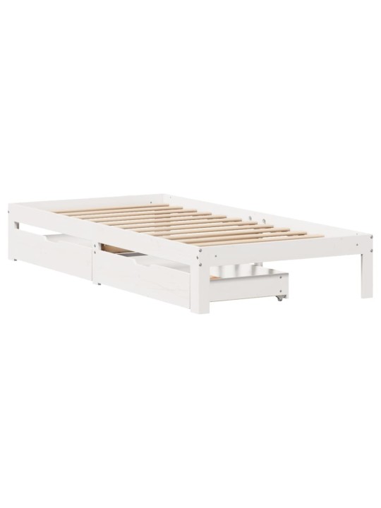 Rám postele se zásuvkami bílý 75 x 190 cm masivní borové dřevo