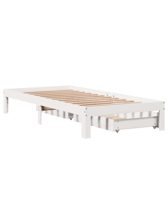 Rám postele se zásuvkami bílý 75 x 190 cm masivní borové dřevo