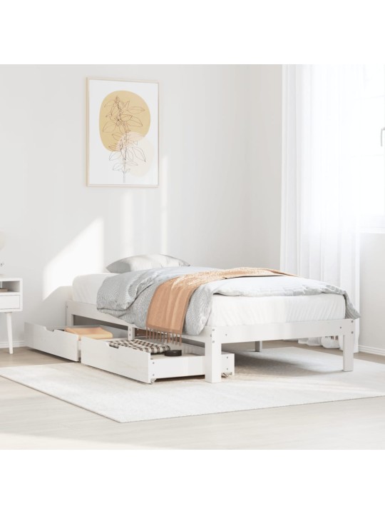 Rám postele se zásuvkami bílý 75 x 190 cm masivní borové dřevo