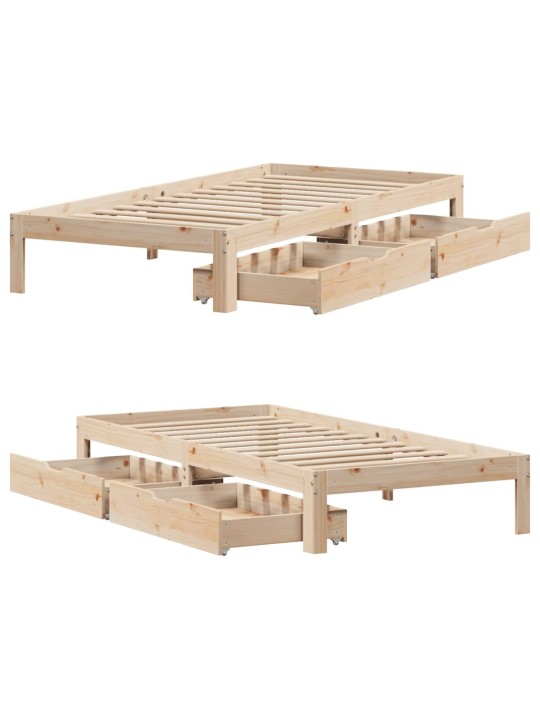 Rám postele se zásuvkami 90 x 190 cm masivní borové dřevo