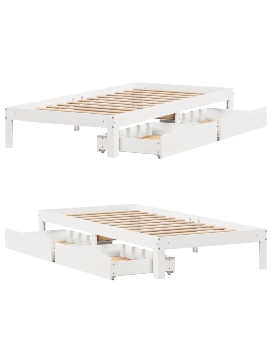 Rám postele se zásuvkami bílý 90 x 190 cm masivní borové dřevo