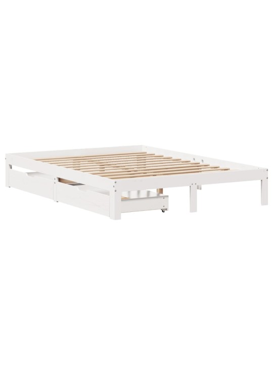 Rám postele se zásuvkami bílý 135 x 190 cm masivní borovice