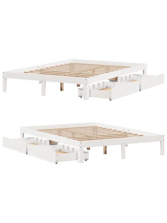 Rám postele se zásuvkami bílý 135 x 190 cm masivní borovice