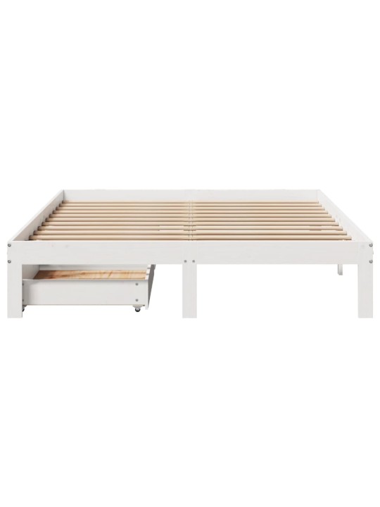 Rám postele se zásuvkami bílý 140 x 190 cm masivní borovice