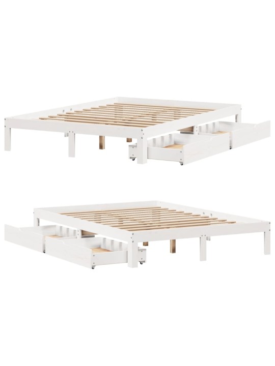 Rám postele se zásuvkami bílý 140 x 190 cm masivní borovice