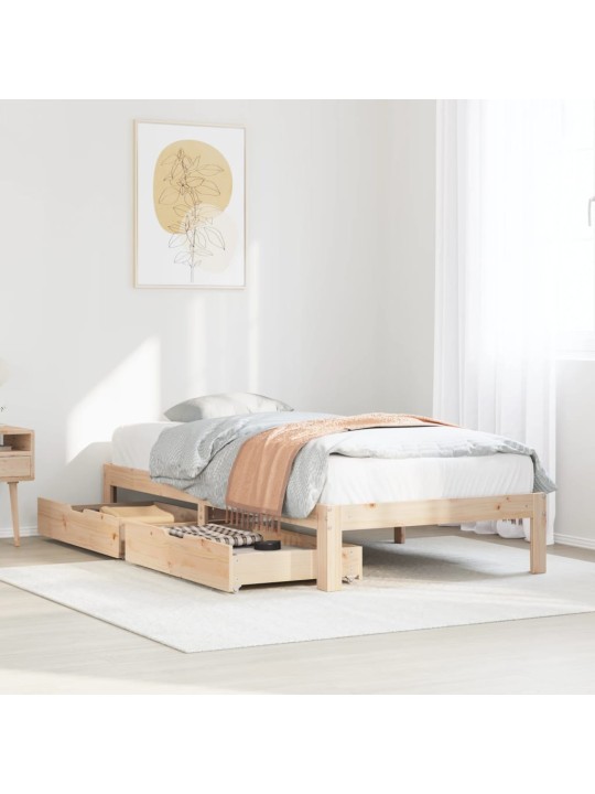 Rám postele se zásuvkami 90 x 200 cm masivní borové dřevo
