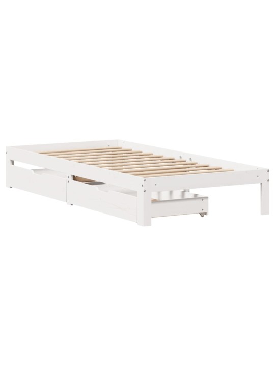 Rám postele se zásuvkami bílý 90 x 200 cm masivní borové dřevo