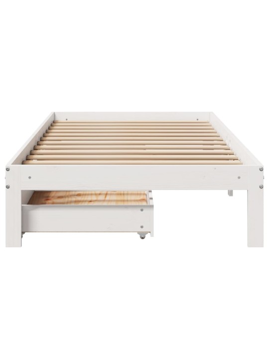 Rám postele se zásuvkami bílý 90 x 200 cm masivní borové dřevo
