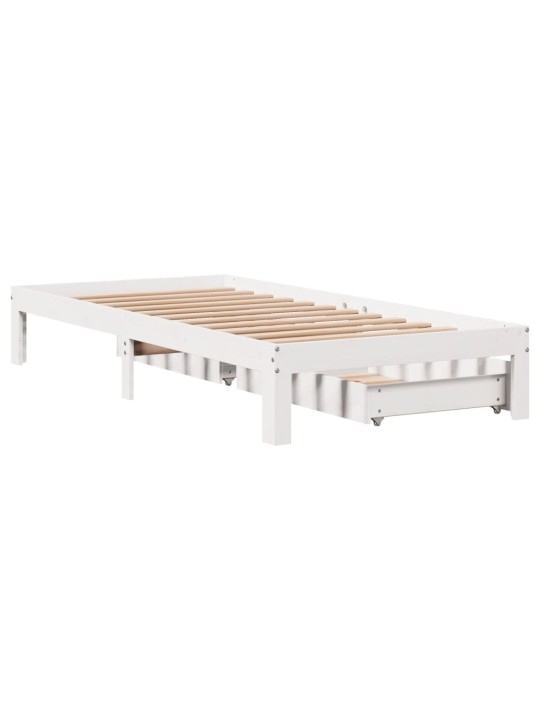 Rám postele se zásuvkami bílý 90 x 200 cm masivní borové dřevo