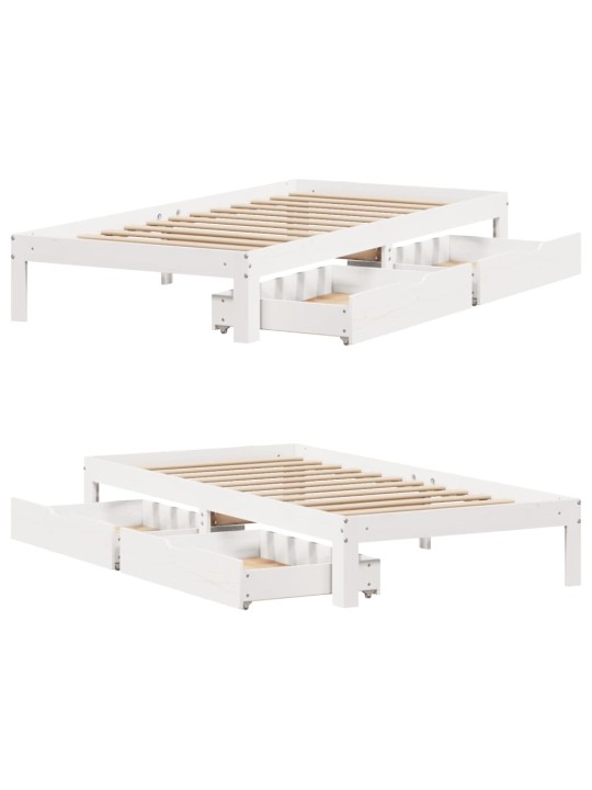 Rám postele se zásuvkami bílý 90 x 200 cm masivní borové dřevo