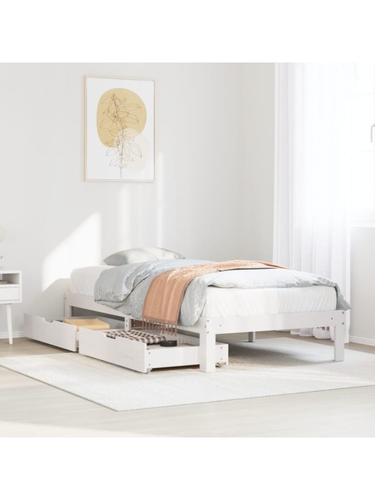 Rám postele se zásuvkami bílý 90 x 200 cm masivní borové dřevo