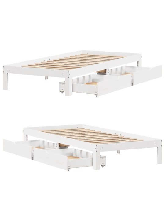 Rám postele se zásuvkami bílý 100 x 200 cm masivní borové dřevo