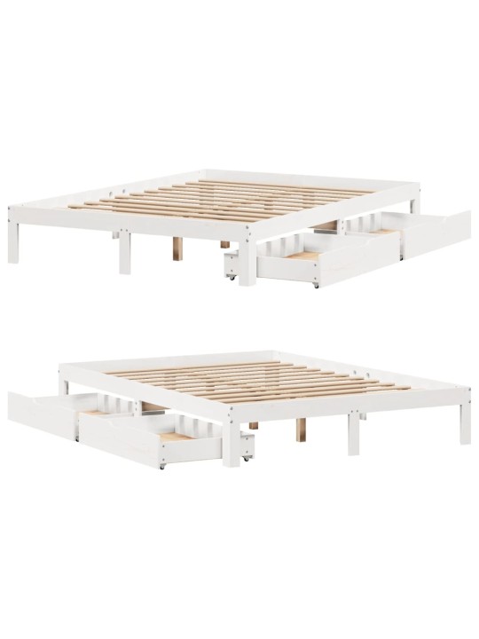 Rám postele se zásuvkami bílý 150 x 200 cm masivní borovice