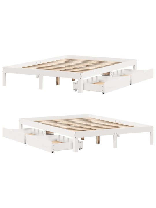 Rám postele se zásuvkami bílý 160 x 200 cm masivní borovice