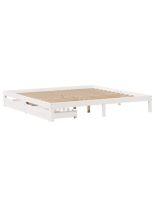 Rám postele se zásuvkami bílý 180 x 200 cm masivní borovice