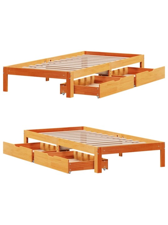 Rám postele se zásuvkami voskově hnědý 75 x 190 cm borové dřevo